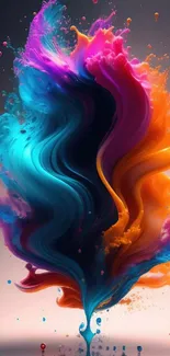 Abstract splash of vibrant orange, blue, and purple hues.