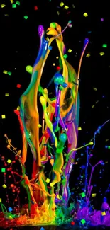 Vibrant explosion of paint colors on a black background.