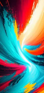 Vibrant abstract color swirl with red, blue, and orange hues.