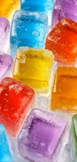 Vibrant colored ice cubes with multi-colored hues.
