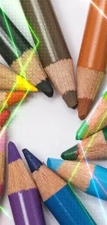 Vibrant mobile wallpaper with colorful pencils arranged in a circle.