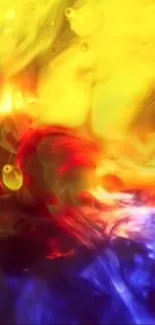 Colorful abstract art with yellow, red, and blue shades.