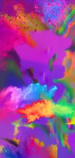 Vibrant abstract wallpaper with purple, blue, and green splashes.