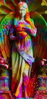 Colorful angel statue with vibrant colors and artistic design.