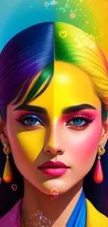 Vibrant and colorful artistic portrait with striking color contrasts.