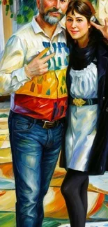 Colorful artistic portrait of a joyful couple posing together.