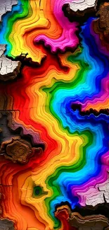 Vibrant multicolor pattern on tree bark texture.