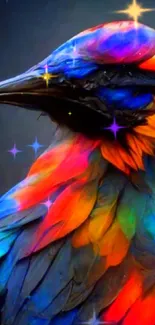 A vibrant, colorful bird with blue, orange, and green feathers in stunning detail.