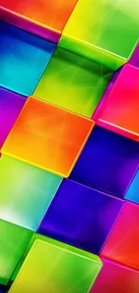 Vibrant geometric colorful block pattern wallpaper.