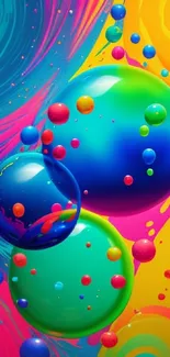 Vibrant wallpaper with colorful bubbles and swirling patterns.