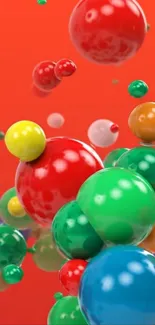 Bright colorful bubbles floating on a red background.