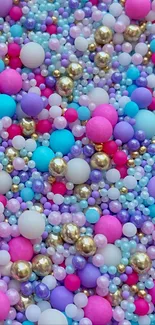 Colorful pastel and gold bubble wallpaper.