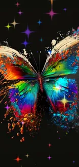 Colorful butterfly art with vibrant splashes on black background.