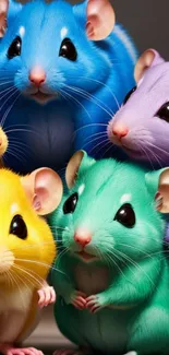 Colorful cartoon mice wallpaper in blue, yellow, and green hues.