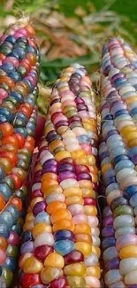 Colorful Indian corn with vibrant kernels in various hues.