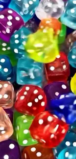 Colorful dice in various shades creating a vibrant mobile wallpaper.