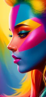 Vibrant colorful face art wallpaper for mobile devices.