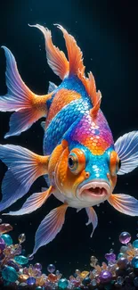 Vibrant colorful fish swimming underwater in a vivid ocean background.