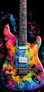 Colorful artistic guitar wallpaper with vibrant splashes.