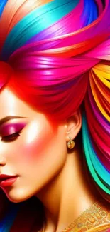 Vibrant colorful hair art mobile wallpaper.