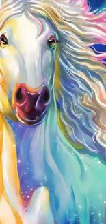 Colorful artistic horse with vibrant mane.