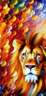 Vibrant abstract lion with colorful background.