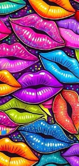 Vibrant colorful lips on a purple background