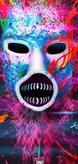 Colorful mask art with neon splashes and vibrant design.