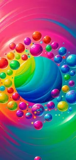 Vibrant and colorful orb wallpaper with rainbow swirls.