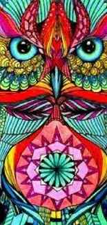 Vibrant multicolor owl art wallpaper for mobile devices.