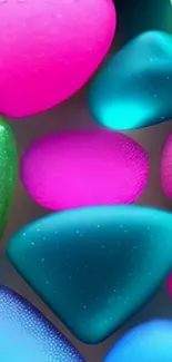 Colorful pebbles with vibrant hues on a modern phone wallpaper displaying smooth textures.