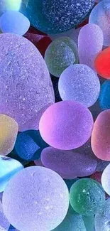 Colorful frosted pebbles in vibrant hues.