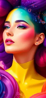 Vibrant colorful portrait with rainbow hues for mobile wallpaper.