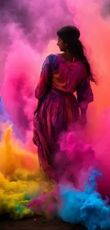 Colorful powder explosion wallpaper with pink, blue, and yellow hues.