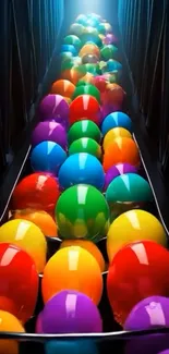 Vibrant colorful spheres cascade in abstract design