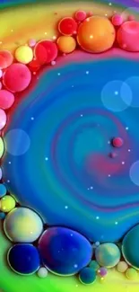 Vibrant colorful swirl with bubbles abstract wallpaper.