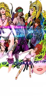 Colorful comic art montage featuring dynamic characters.