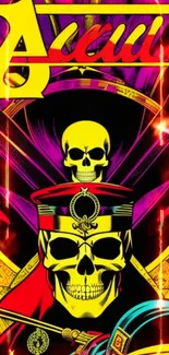 Vibrant comic art wallpaper with skulls and bold colors.