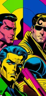 Colorful comic book characters in vibrant hues.