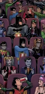 Comic book characters enjoying a cinema scene.