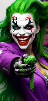 Vibrant comic character with green hair in dynamic mobile wallpaper.