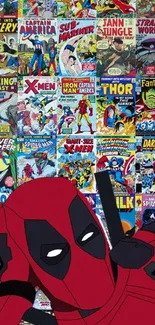 Colorful comic book collage with superhero theme.