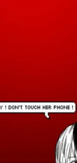 Vibrant comic art with red background and phone warning bubble.