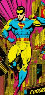 Vibrant comic-style superhero in bold, vivid colors.