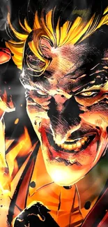 Colorful comic-style villain art with fiery hues.