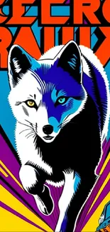 Colorful comic-style wolf charging forward with vibrant pattern.