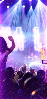 Vibrant concert with a cheering crowd and colorful stage lights.