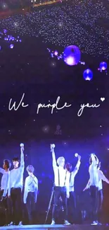 Music group on stage with vibrant purple lights and text saying 'We purple you'.