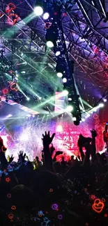 Vibrant concert wallpaper with colorful lights and energetic crowd at night.