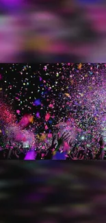 Colorful confetti burst over a lively crowd.